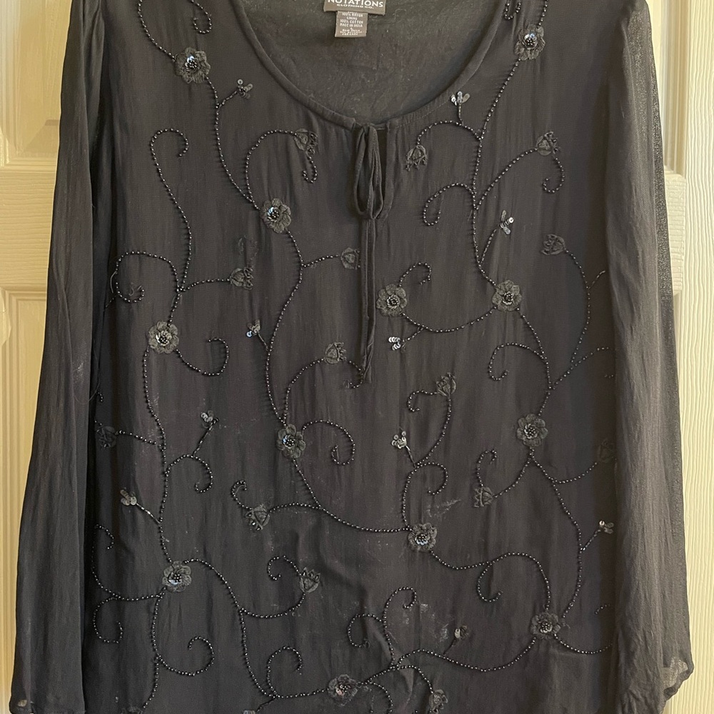 Notations Black Floral Embellished Blouse